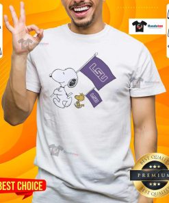 Alt Text: Official Peanuts Snoopy LSU Tigers NCAA College Football T-Shirt featuring vibrant graphics and team colors.