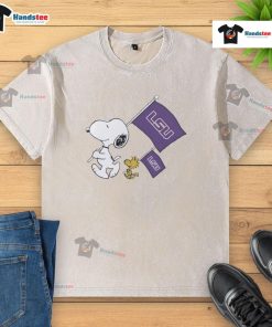 Alt Text: Official Peanuts Snoopy LSU Tigers NCAA College Football washed t-shirt featuring a vibrant graphic design.
