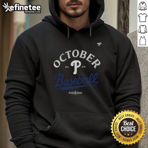Alt Text: Official Philadelphia Phillies October Baseball 2025 MLB hoodie showcasing team logo and stylish design.