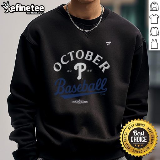 Official Philadelphia Phillies October Baseball 2025 MLB sweatshirt in red with team logo, perfect for fans.