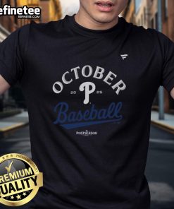 Official Philadelphia Phillies October Baseball 2025 MLB T-shirt featuring team logo and vibrant design for fans.