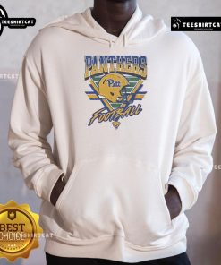 Alt Text: Vintage Pittsburgh Panthers triangle logo hoodie featuring a football helmet design for fans and alumni.
