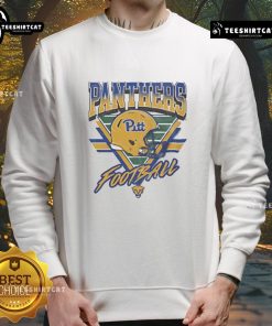 Official Pittsburgh Panthers Triangle Vintage Logo Helmet Sweatshirt featuring classic design and team colors.