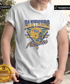 Official Pittsburgh Panthers Triangle Vintage Logo Helmet T-Shirt featuring classic design and team colors for fans.
