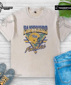 Official Pittsburgh Panthers Triangle Vintage Logo Helmet Washed T-Shirt featuring classic team colors and design.