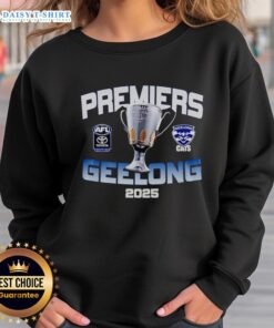 2025 Champions sweatshirt for Official Premiers Geelong, featuring team logo and vibrant colors for fans.