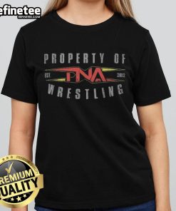 Alt Text: Official TNA Wrestling Est 2002 Ladies Tee featuring logo and stylish design for wrestling fans.