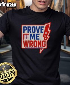 Official Prove Me Wrong Justice For Charlie Kirk T-Shirt featuring bold text on a stylish black background.