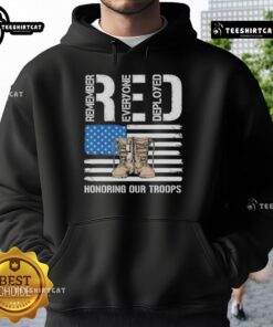 Official RED Honoring Our Troops Hoodie, featuring patriotic design and comfortable fit, perfect for supporting veterans.