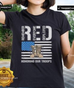 Official RED Honoring Our Troops Ladies Tee featuring a stylish design to support veterans and military service members.