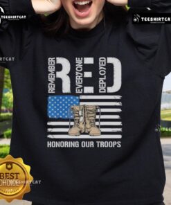 Official RED Honoring Our Troops Sweatshirt featuring patriotic design, perfect for supporting veterans and military appreciation.