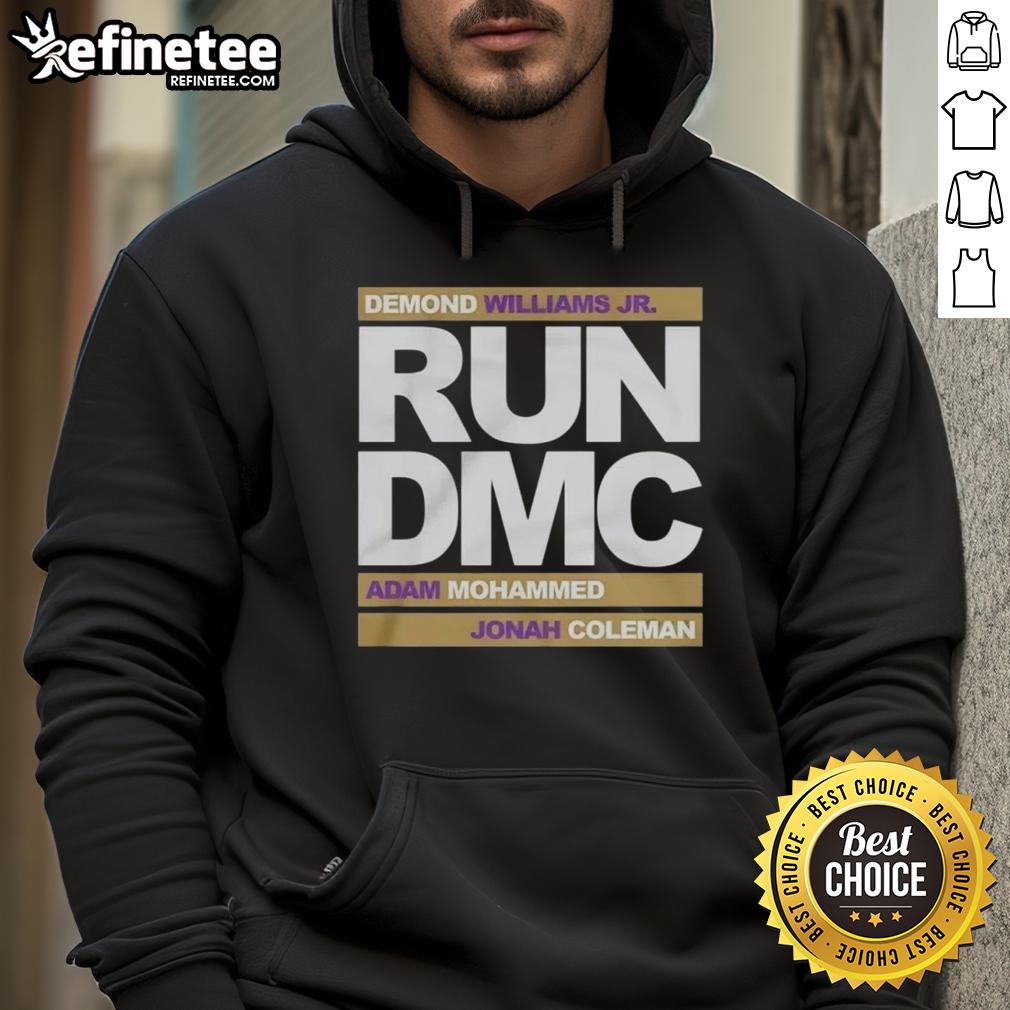 Official Run DMC Football Demond Williams Jr. Adam Mohammed and Johnah Coleman Hoodie Run DMC hoodie worn by Demond Williams Jr., Adam Mohammed, and Johnah Coleman at official football event.