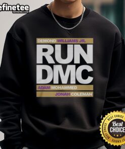 Run DMC football sweatshirt featuring Demond Williams Jr., Adam Mohammed, and Johnah Coleman in stylish urban fashion.