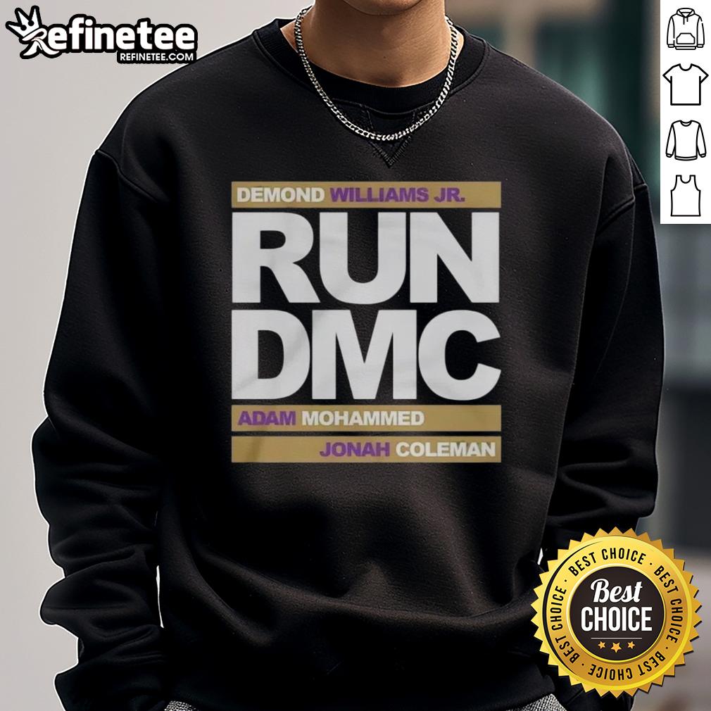 Official Run DMC Football Demond Williams Jr. Adam Mohammed and Johnah Coleman Sweatshirt Run DMC football sweatshirt featuring Demond Williams Jr., Adam Mohammed, and Johnah Coleman in stylish urban fashion.