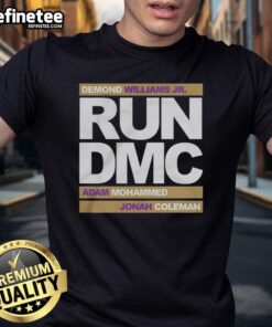 Official Run DMC Football T-Shirt featuring Demond Williams Jr., Adam Mohammed, and Johnah Coleman in stylish design.