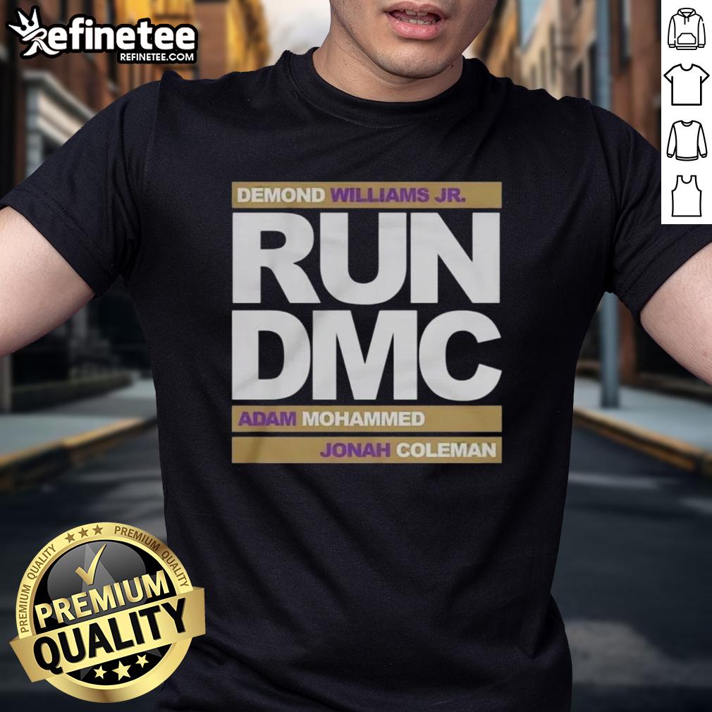 Official Run DMC Football Demond Williams Jr. Adam Mohammed and Johnah Coleman T-Shirt Official Run DMC Football T-Shirt featuring Demond Williams Jr., Adam Mohammed, and Johnah Coleman in stylish design.