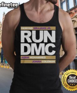 Alt Text: Official Run DMC football tank top featuring Demond Williams Jr., Adam Mohammed, and Johnah Coleman in action.