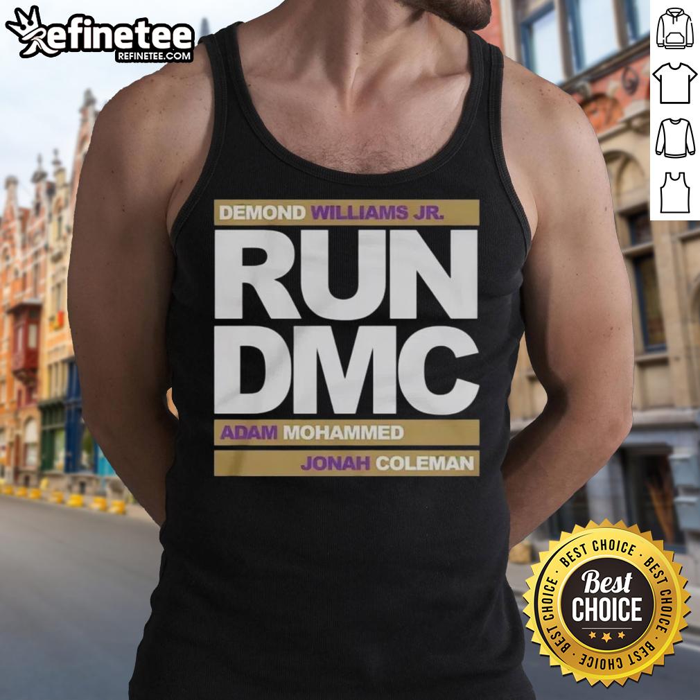 Official Run DMC Football Demond Williams Jr. Adam Mohammed and Johnah Coleman Tank Top Alt Text: Official Run DMC football tank top featuring Demond Williams Jr., Adam Mohammed, and Johnah Coleman in action.