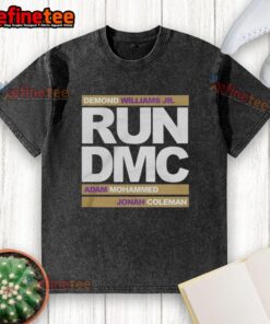 Alt Text: Official Run DMC football t-shirt featuring Demond Williams Jr., Adam Mohammed, and Johnah Coleman in a stylish design.