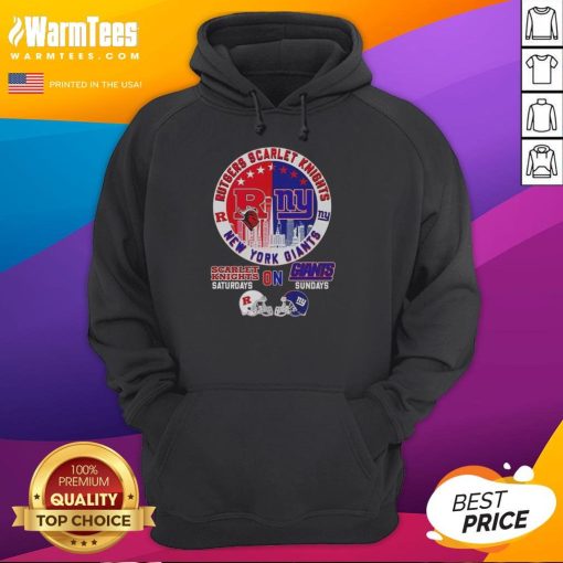Alt Text: Official Rutgers Scarlet Knights and New York Giants helmet hoodie with city skyline design, perfect for fans.