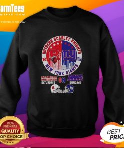 Official Rutgers Scarlet Knights and New York Giants helmet sweatshirt with city skyline design, perfect for fans.