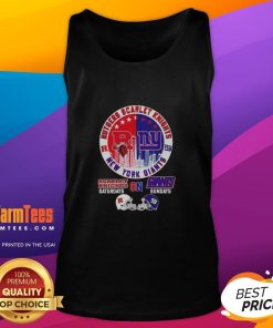 Alt Text: Official Rutgers Scarlet Knights and New York Giants helmet tank top with city skyline design, perfect for sports fans.