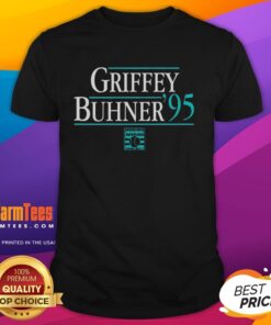 Official Seattle Mariners Ken Griffey Jr. and Jay Buhner 1995 Hall of Fame T-Shirt showcasing iconic MLB players.