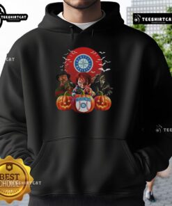 Official Seattle Mariners MLB Horror Movie Halloween Hoodie featuring spooky graphics and team logo for fans.