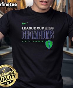 Official Seattle Sounders League Cup 2025 Champions T-Shirt featuring vibrant team colors and logo, perfect for fans.