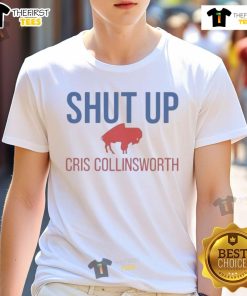 Official Shut Up Cris Collinsworth Buffalo Bills T-Shirt featuring team colors and logo, perfect for passionate fans.