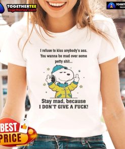 Official Snoopy and Friends Stay Mad Because I Don't Give A F* Ladies Tee featuring a fun graphic design.