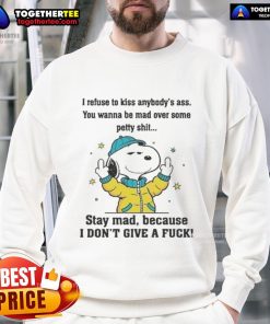 Official Snoopy and Friends sweatshirt with 'Stay Mad Because I Dont Give A F*' graphic design