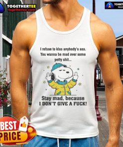 Alt Text: Official Snoopy and Friends Stay Mad Because I Don't Give A F*ck tank top featuring colorful cartoon characters.
