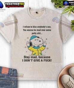 Official Snoopy and Friends 'Stay Mad Because I Don't Give A Fuck' washed t-shirt featuring a playful design.