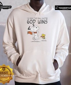 Official Snoopy and Woodstock hoodie with 'I've Read The Final Chapter, God Wins' design for Peanuts fans.