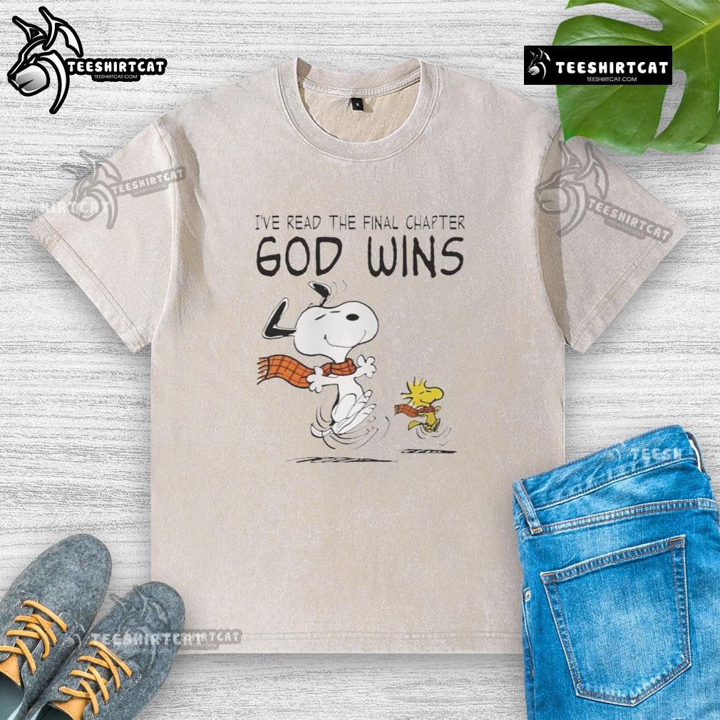 Official Snoopy And Woodstock I’Ve Read The Final Chapter God Wins Washed T-Shirt Official Snoopy and Woodstock IVe Read The Final Chapter God Wins washed t-shirt featuring playful graphic design.