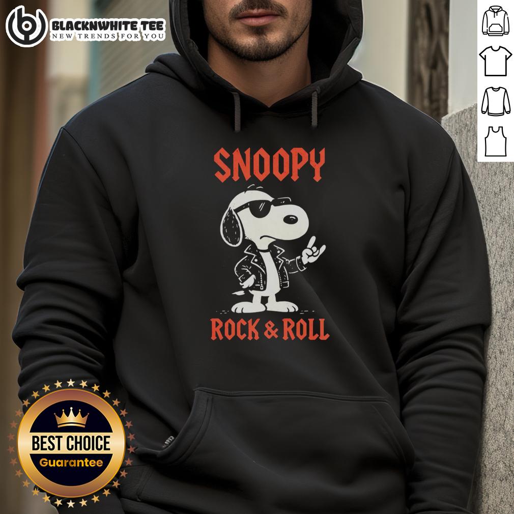 Official Snoopy Rock And Roll Hoodie Alt Text: Official Snoopy Rock and Roll Hoodie featuring vibrant graphics of Snoopy playing guitar, perfect for music fans.
