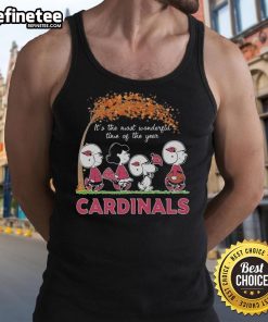 Alt Text: Snoopy Peanuts Arizona Cardinals tank top featuring 'It's The Most Wonderful Time Of The Year' design.