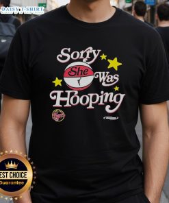 Official Sorry She Was Hooping Indiana Fever 2025 WNBA Playoffs T-Shirt featuring team colors and logo.