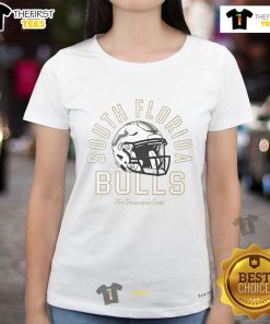 Official South Florida Bulls Football green and gold ladies tee featuring team logo and stylish design for fans.