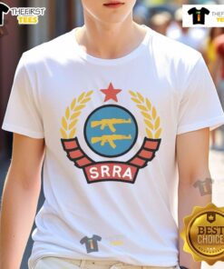 Alt Text: Official Srra Socialist Redditor Rifle Association Logo T-Shirt featuring bold graphics and a unique design for supporters.