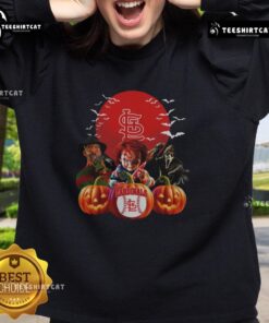Alt Text: Official St. Louis Cardinals MLB Horror Movie Halloween Sweatshirt featuring spooky graphics and team logo.