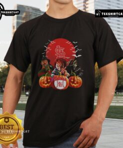 Official St. Louis Cardinals MLB Horror Movie Halloween T-Shirt featuring spooky graphics for baseball fans this Halloween.
