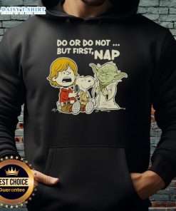 Cozy Official Star Wars hoodie featuring 'Do or Do Not, But First Nap' slogan, perfect for fans and comfort lovers.