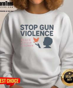 Official Stop Gun Violence sweatshirt promoting peace for our children, featuring bold graphics and a comfortable fit.