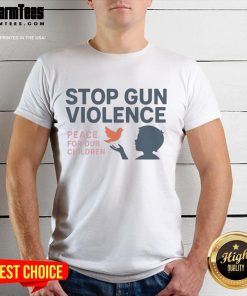 Official Stop Gun Violence Peace For Our Children T-Shirt featuring a bold message advocating for children's safety and peace.