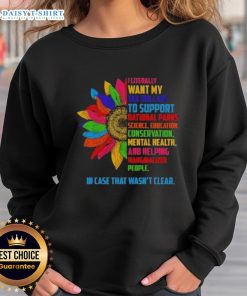 Cozy Official Sunflower sweatshirt promoting support for national parks and science with a vibrant design and eco-friendly message.