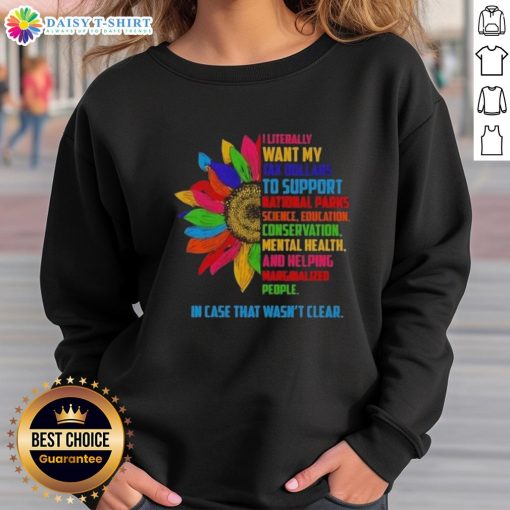 Cozy Official Sunflower sweatshirt promoting support for national parks and science with a vibrant design and eco-friendly message.