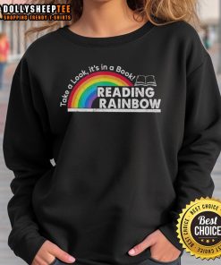 Retro 'Take A Look It's In A Book' sweatshirt for book lovers, featuring vibrant graphics and cozy design, perfect for reading.