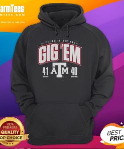 Alt Text: 2025 Official Texas A&M Aggies vs Notre Dame Fighting Irish score hoodie featuring team logos and game details.